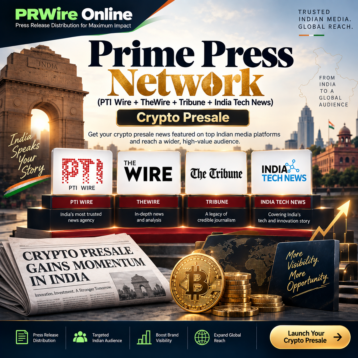 Prime Press Network (PTI Wire + TheWire + Tribune + India Tech News) | Crypto Presale - Image 1